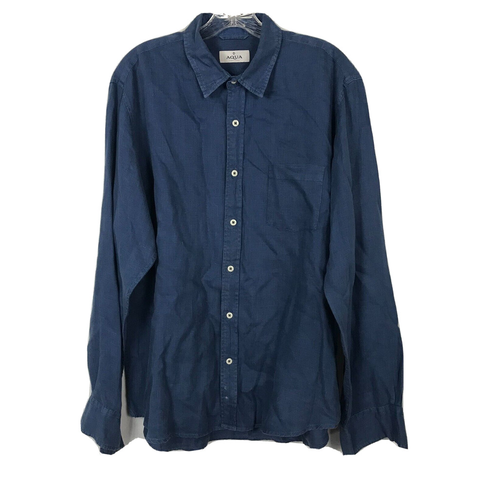 Aqua Toscano Shirt‎ Mens Sz L Blue 100% Linen Button Down Pocket
